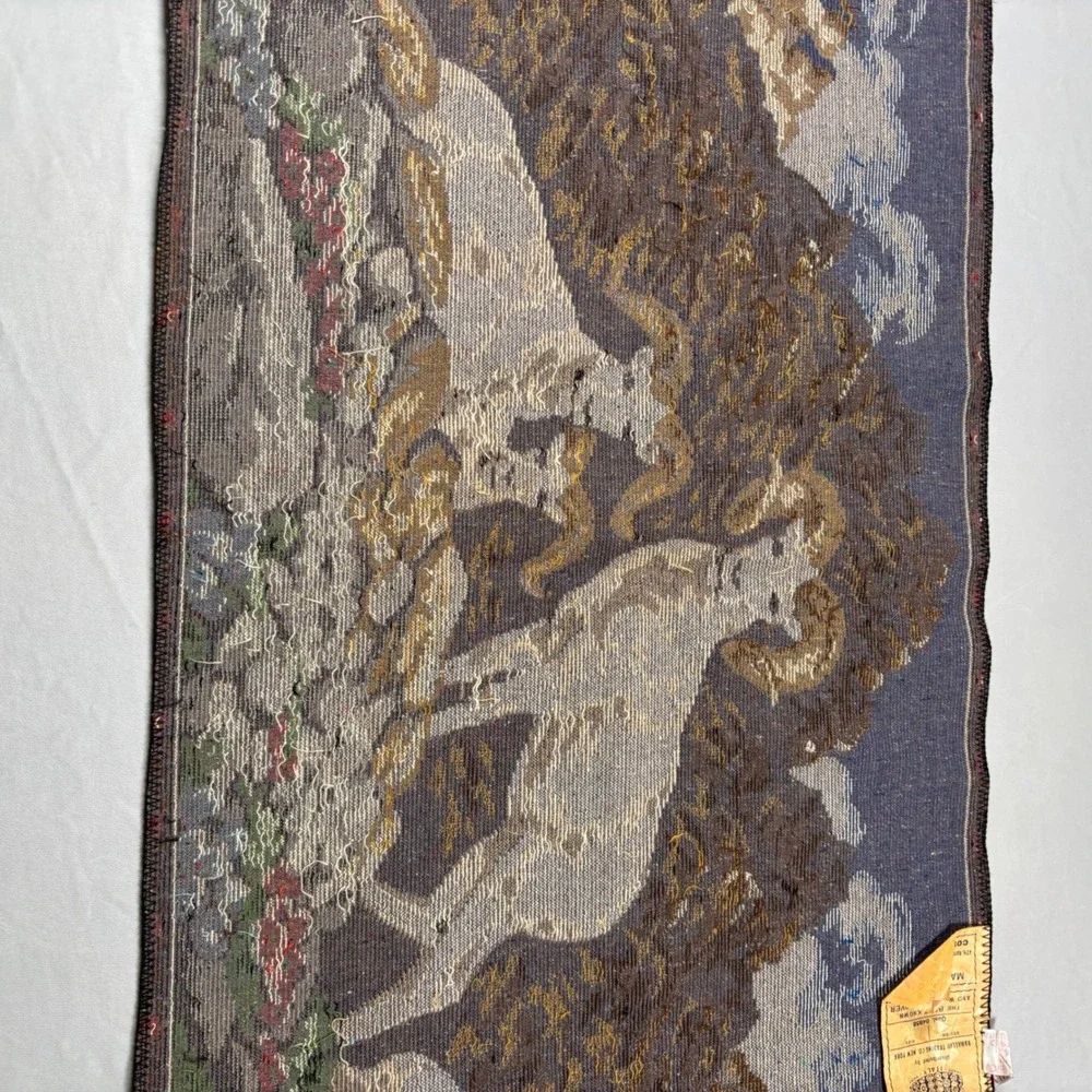 Ramallah Trading Co Vintage Wall Hanging Rug Italy Blue Bighorn Sheep 39x19